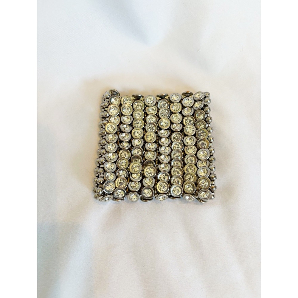Vintage 8 Row HEAVY Rhynstone Silver Bracelet. 3.5 x 3.5 Width and Height Width